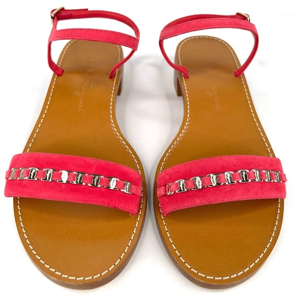 Salvatore Ferragamo Tremiti Gancini Chain Logo Pink Suede Ankle Strap Sandals 7 - Picture 12 of 13